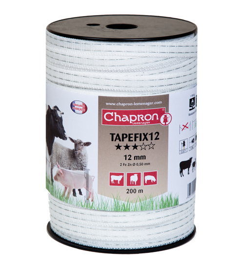 Ruban de clôture électrique gamme Inox 12 mm TAPEFIX 12 200m