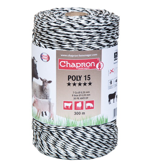 Cordon de clôture torsadé diamètre 2,5 mm POLY 15 300m