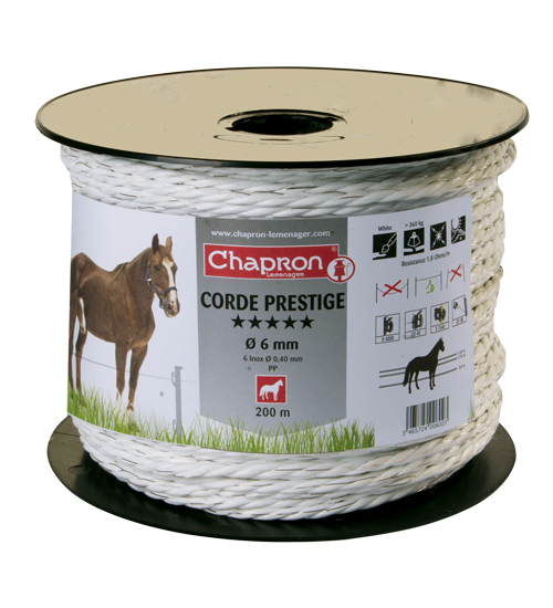 Cordelette de clôture électrique qualité PRESTIGE diamètre 6 mm 200m