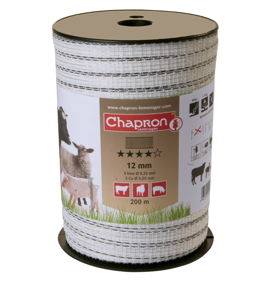Ruban de clôture électrique qualité Mixte largeur 12 mm 200m