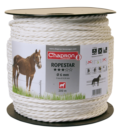 Corde de clôture électrique ROPESTAR diamètre 5-6 mm blanche 200m